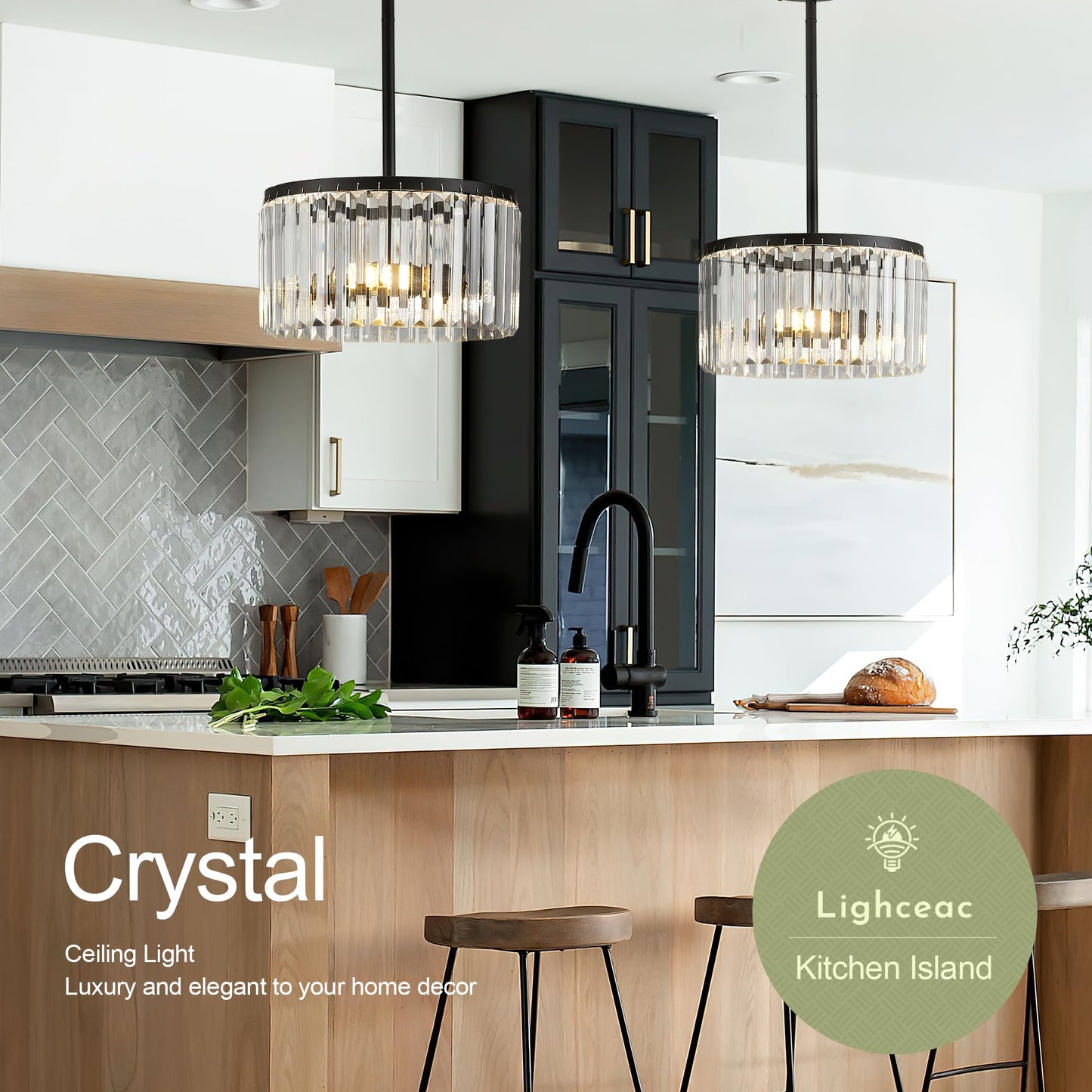 Lighceac Modern 12 Black Semi Flush Mount Crystal Ceiling Light Fixtures For Dining Room stylish Glam 2-Light Small Chandeliers Lighting For Bedroom Entryway Hallway Living Room Kitchen Island Foyer