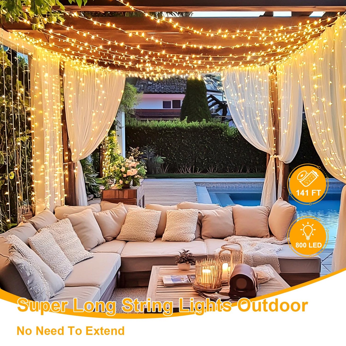 JMEXSUSS 800 LED String Lights, Warm White, Copper Material, 8 Modes, Plug-in for Indoor/Outdoor Decoration