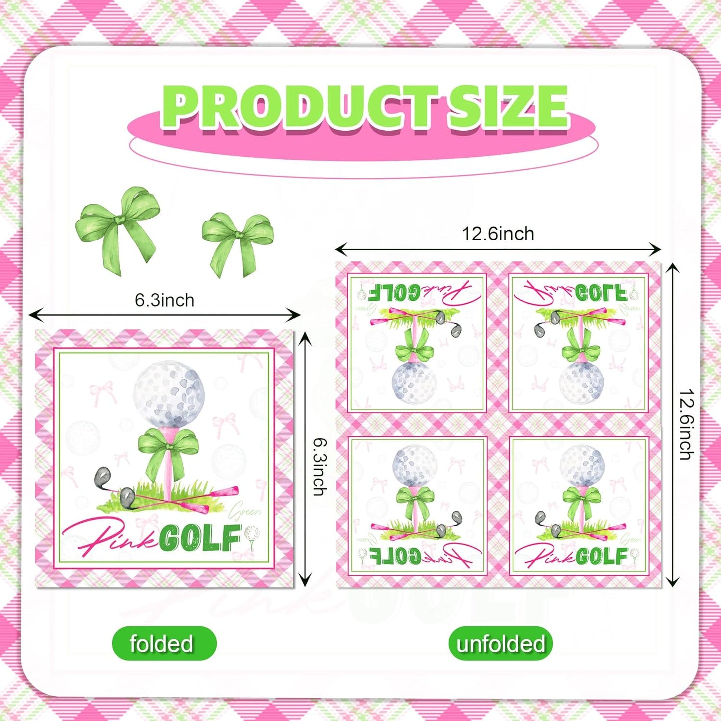 40PCS Golf Paper Napkins – Golf Party Napkins with Pink, Green & Plaid Design for Baby Showers,Birthday Parties,Afternoon Tea,Daily Dining,Sports-Themed Gatherings,Girls’ Tea Parties,Bridal Showers