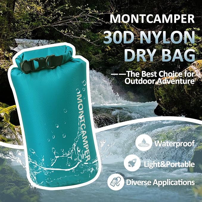 30D Nylon Waterproof Storage Sack for Camping, Hiking and fishing- Roll Top Closure-Portable Waterproof Dry Bag-Keeping Luggage Dry and Organized(5L/Turquoise blue)