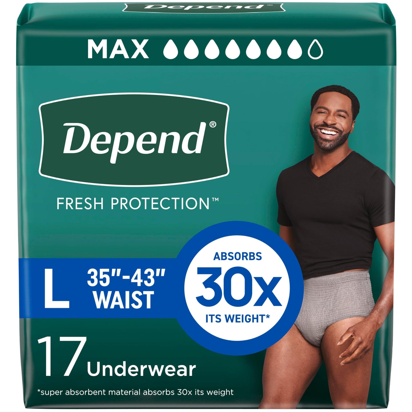 Depend Fresh Protection Adult Diapers, Incontinence Underwear for Men, Disposable, Maximum, Large, Grey, 17 Count, Packaging May Vary