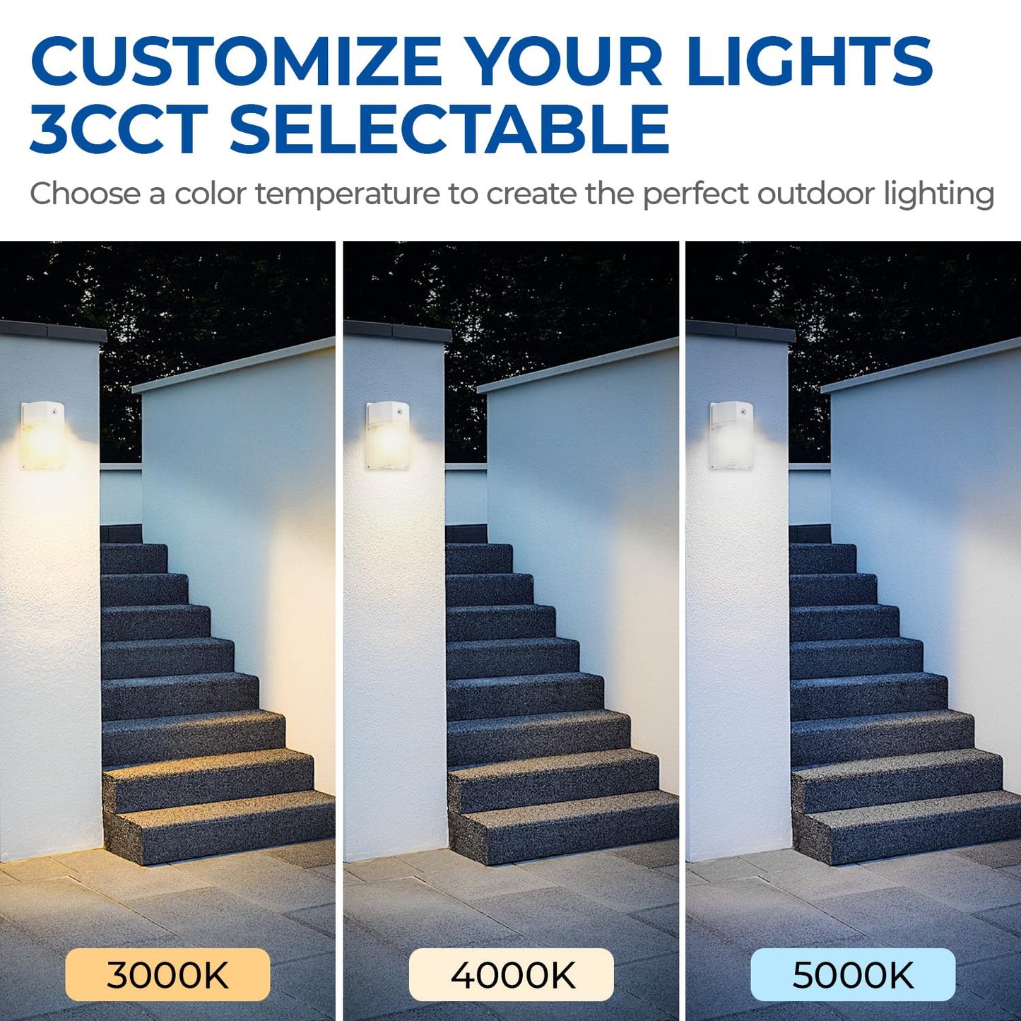 CINOTON LED Wall Pack Light 26W with Dusk to Dawn Sensor, 3CCT, IP65 Waterproof, 2 Pack, White, Model ML-WPA-26W