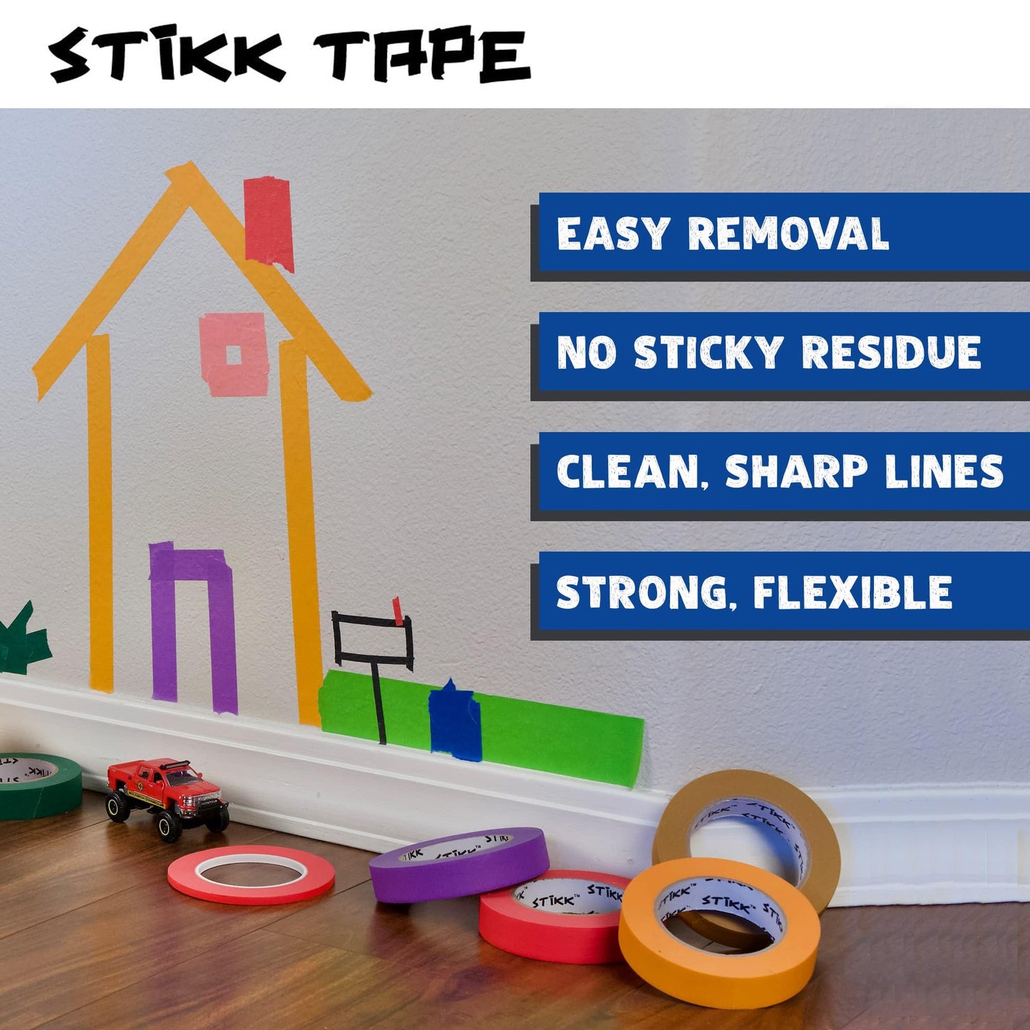STIKK Painters Tape - 3pk Blue Painter Tape - 1 inch x 60 Yards - Paint Tape for Painting, Edges, Trim, Ceilings - Masking Tape for DIY Paint Projects - Residue-Free Painting Tape