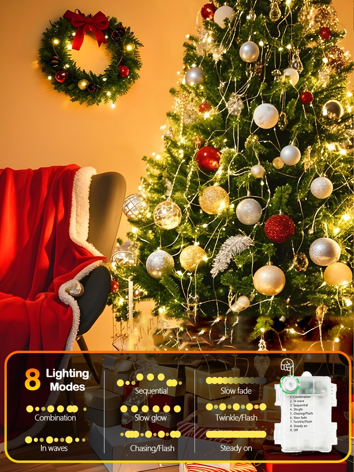 Albelt 6-Pack 33FT LED Fairy Lights, Battery Operated, Remote & Timer, Waterproof, Warm White, Model Sliver100