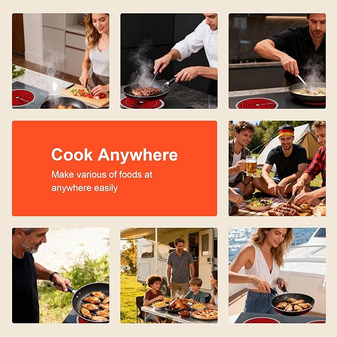 Dual Coil Design of 2 Burner Electric Cooktop, 1800W Ceramic Hot Plate for Cooking, Infrared Double Burner Portable Countertop or 24inch Built-in Radiant Stove Top Cooker, Compatible with All Cookware