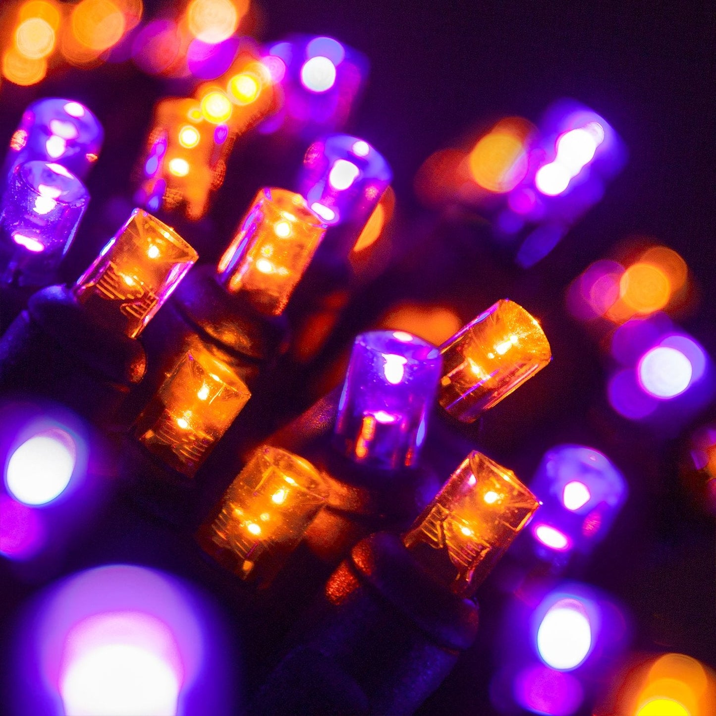Wintergreen Lighting LED Mini Light Set, 70 Lights, 24 ft, Purple/Orange, Indoor/Outdoor, Black Wire, UL Certified, Model IOS-2-35-2