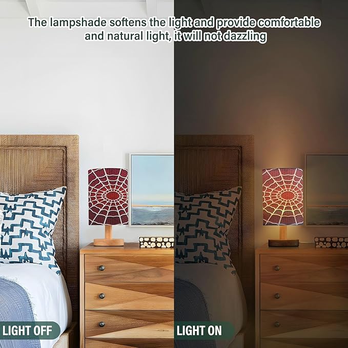 White Spider Web Red Dot Table Lamp for Bedroom Bedside Lamp Desk Lamps Cylinder Nightstand Lamp for Living Room Office Decor