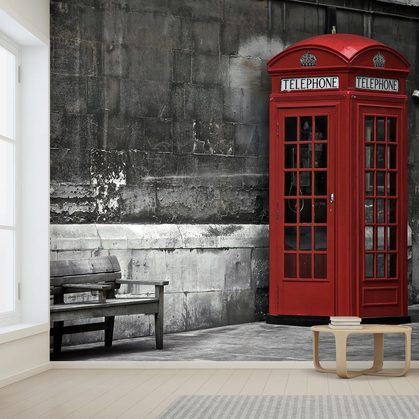 wall26 Wall Sticker/Wall Mural British Phone Booth in London, Not Peel and Stick, Non-Woven Wallpaper Decorative for Bedroom, Living Room, Office - 96x144 inches