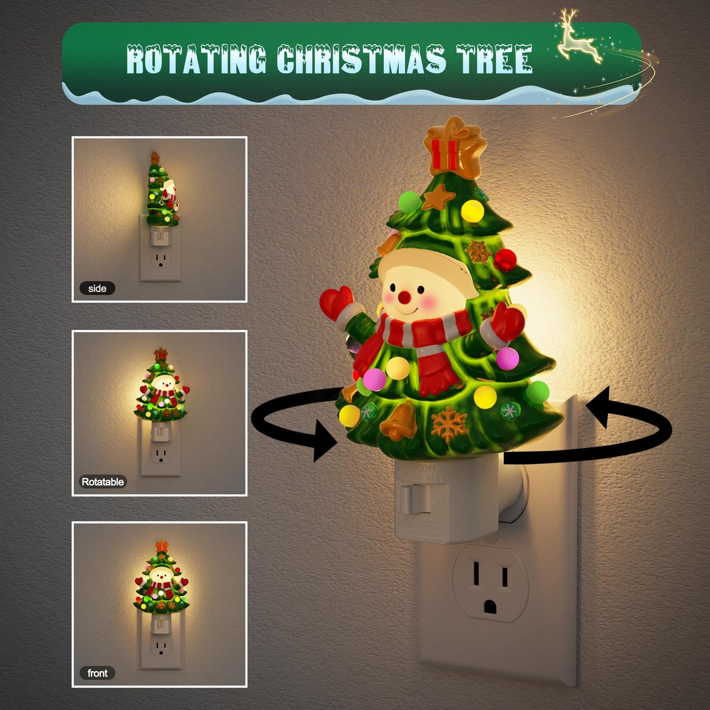 Jandcase Christmas Tree & Snowman Night Light  3000K Night Lights Plug Into Wall Cute & Funny Ceramics Christmas Night Light For Kids  360?Rotatable For Home Party Decor 1 Pack