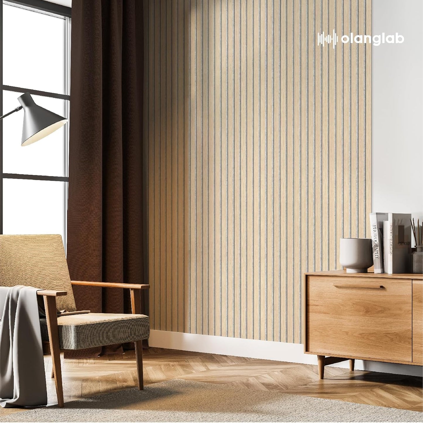 Olanglab Wood Slat Wall Panels, Wooden Wall Panels, 94.5"x12.6" Each 3D Wall Panels for Interior Wall Decor, 4 Pack in Total 94.5"x50.4" (Light Oak-Grey Felt)