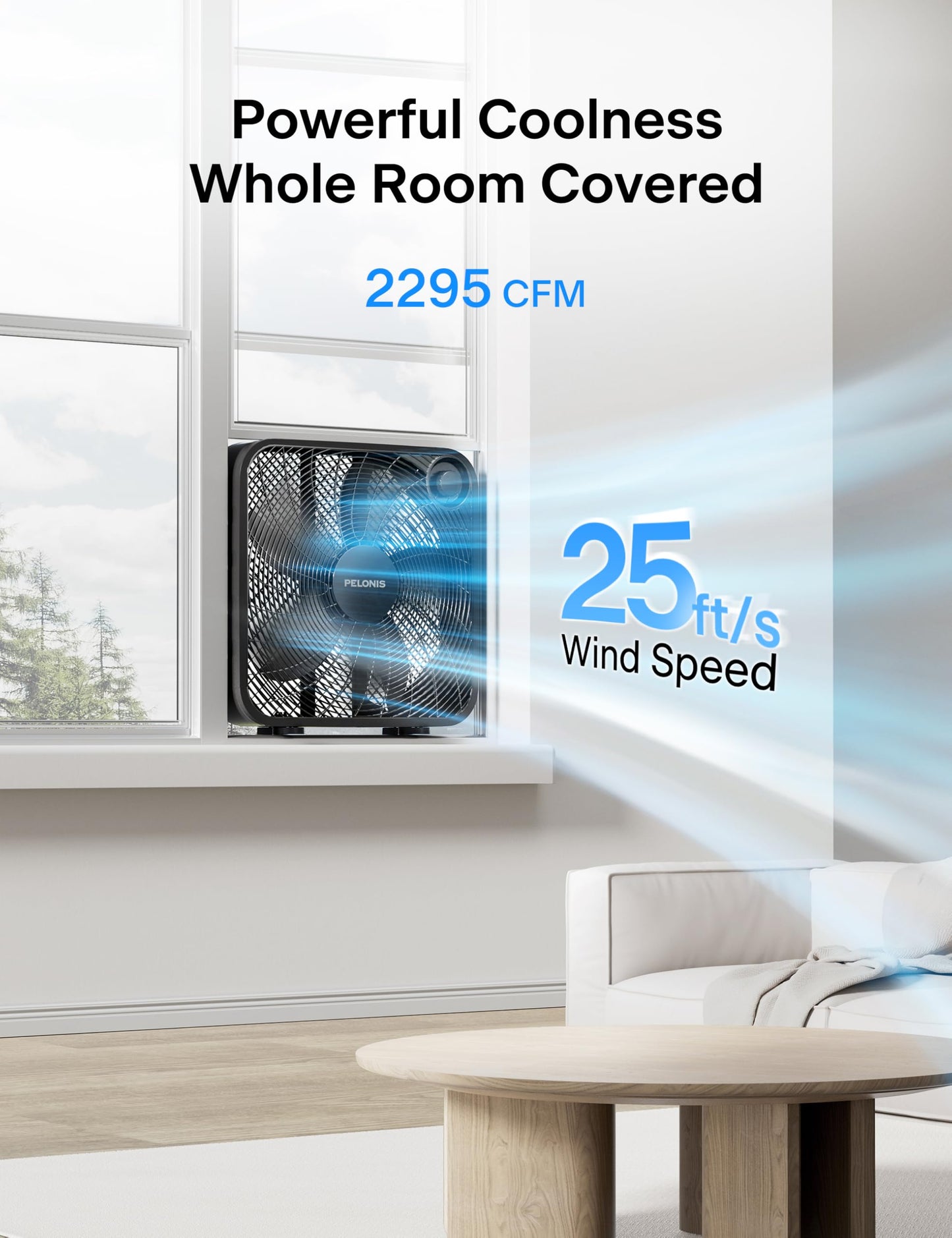 Pelonis 20 Inch Box Fan - 3 Speeds, Window Fans, Floor Or Tabletop, 25Ft/S, 2025 Upgraded, Superior Air Throw (2295 Cfm), Lightw