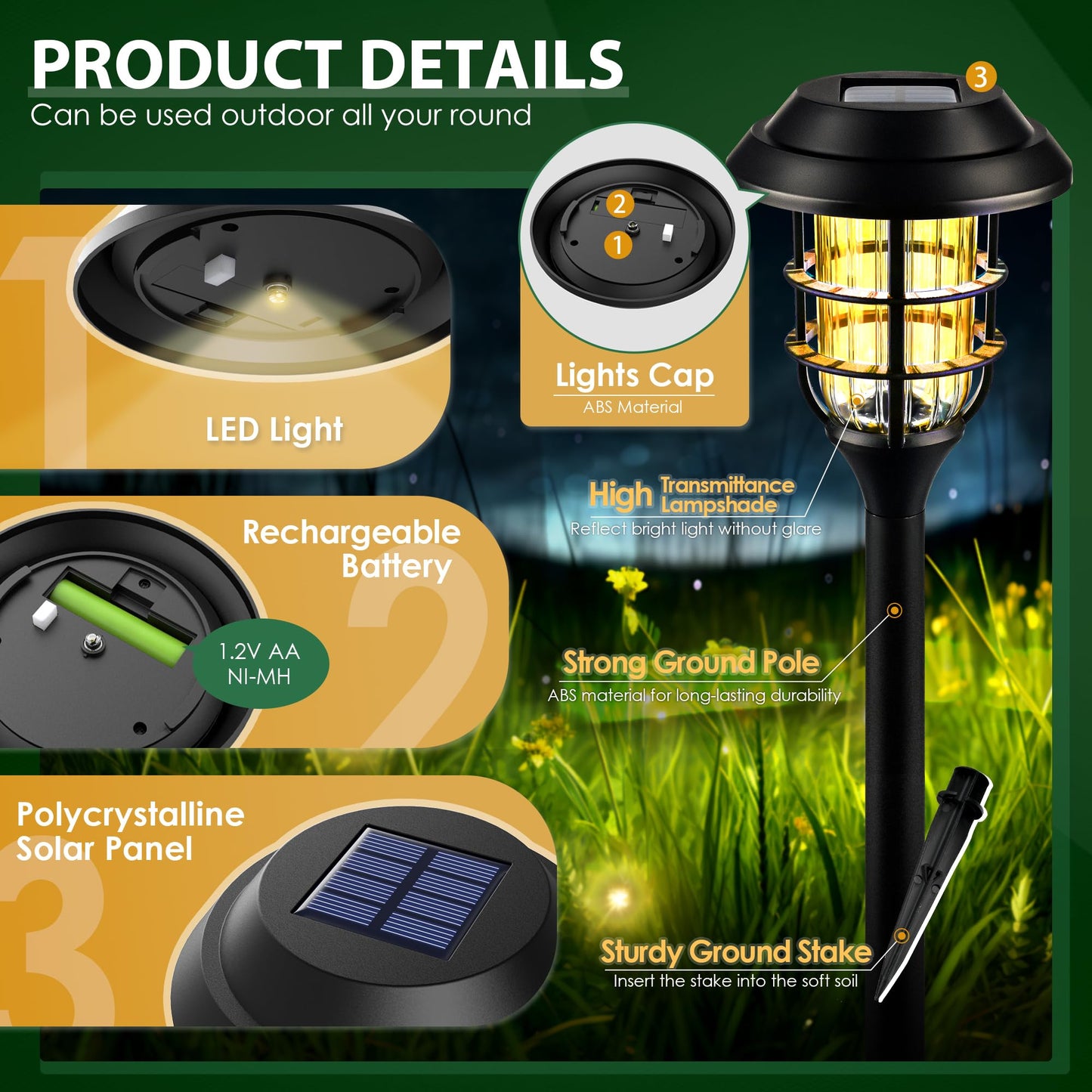 SOLPEX 8 Pack Solar Landscape Lights, Warm White, Waterproof, Model 8349-X