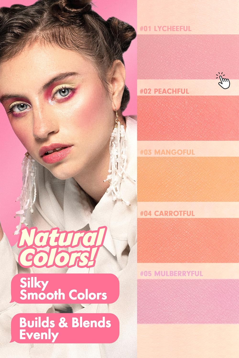 Cheerful Blusher | Pure Pink Blush for Cheeks Powder Makeup | Korean Makeup Creamy Blush Powder | Fine Pigmented Blush | Powder Compact Make Up Blush 0.14 Oz. (01 Lycheeful)
