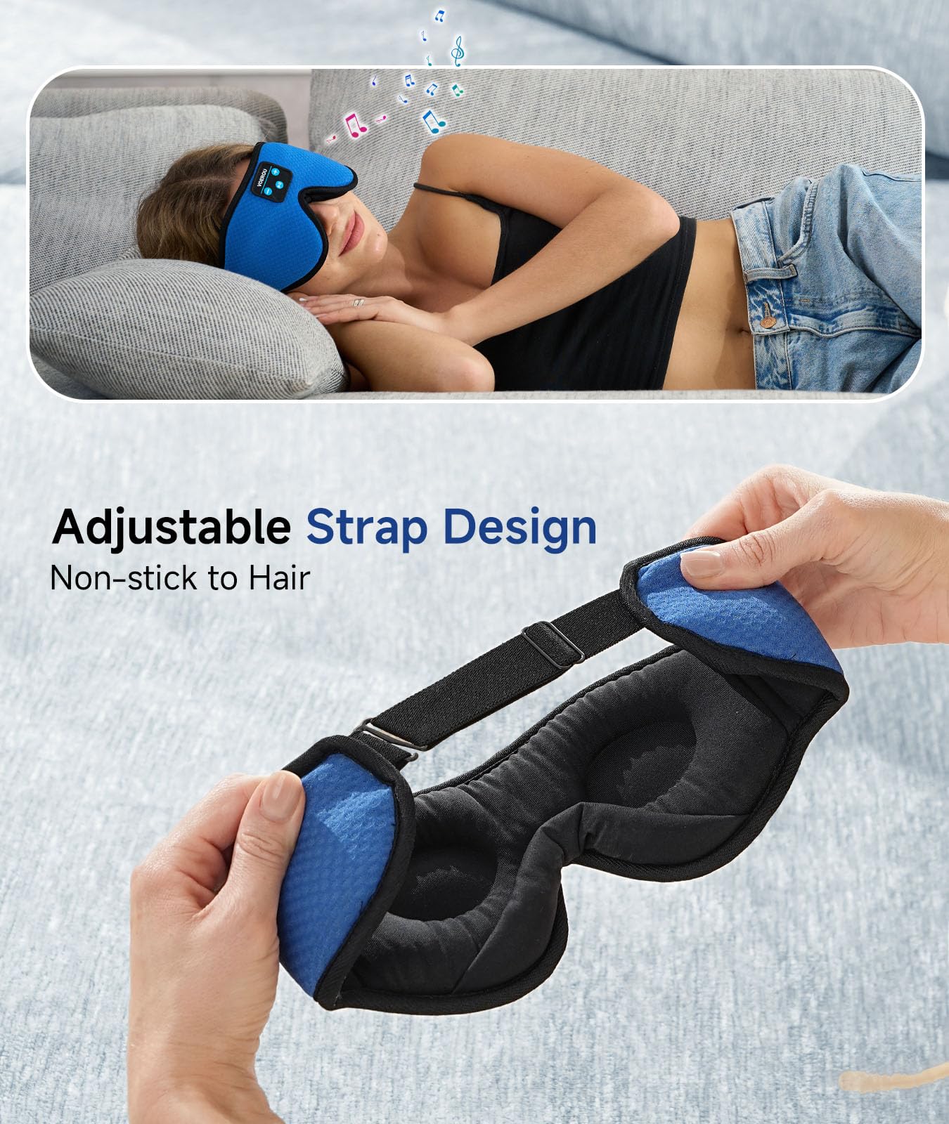 Voerou Sleep Mask Bluetooth 5.4 Headphones, Eye Masks for Sleeping with Ultra-Thin Stereo Speakers, Sleeping Mask Wireless Earbuds for Men Women Sleep, Cool Tech Gadgets for Teen Boys
