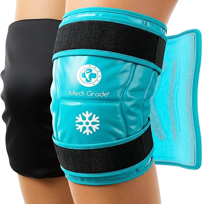 Medi Grade Knee Ice Pack Wrap - Reusable Ice Pack for Knee Injuries and Surgery Recovery - Dual-Fabric Knee Ice Pack with ...