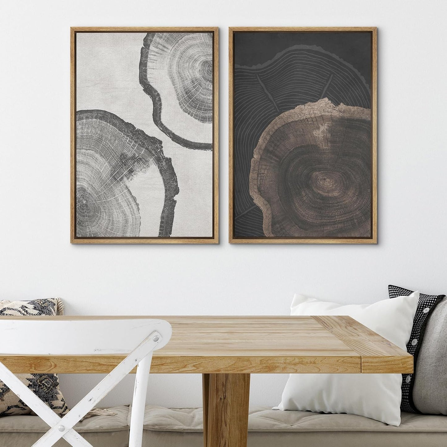 SIGNWIN Framed Canvas Print Wall Art Wood Tree Rings Abstract Illustrations Minimalist Modern Wall Art Neutral Boho Decor for Living Room, Bedroom, Office - 16"x24"x2 Natural