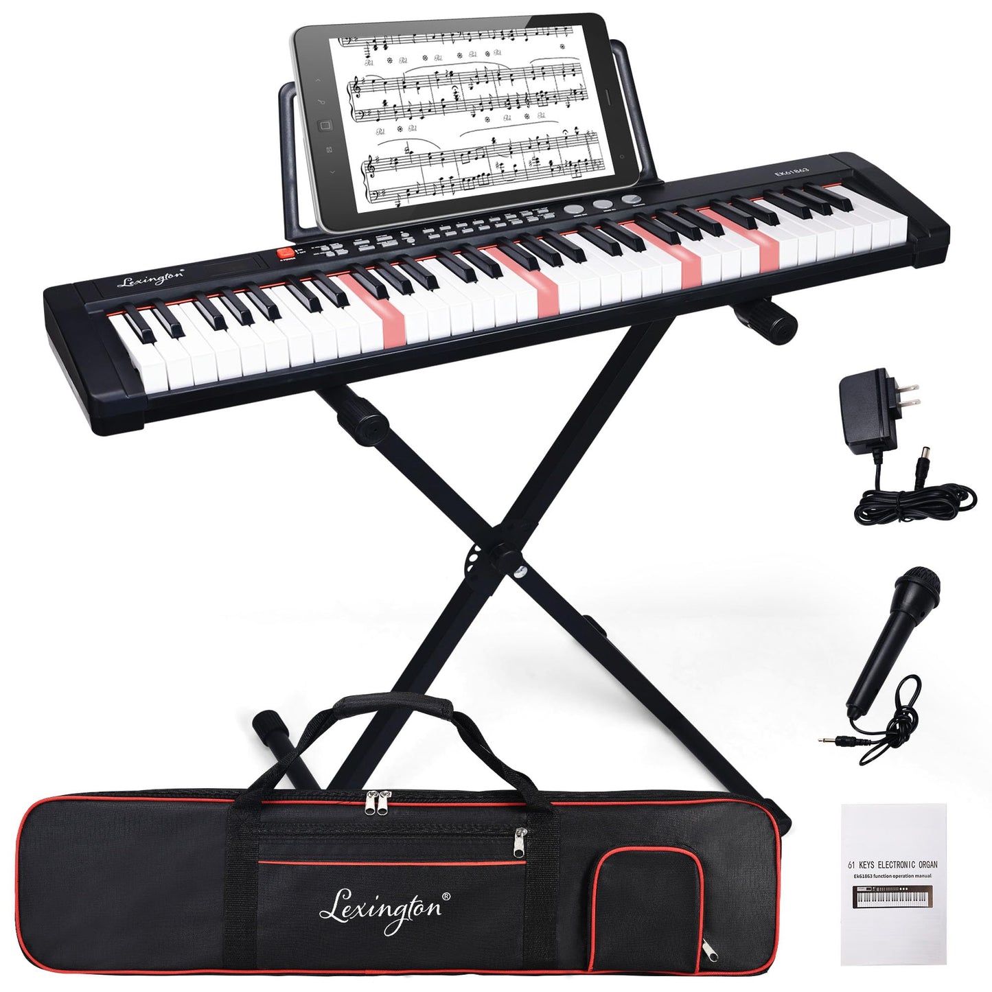 Lexington 61 Key Keyboard Piano, Complete Electronic Piano Keyboard Set for Beginners Adults, Portable Music Keyboard with Light