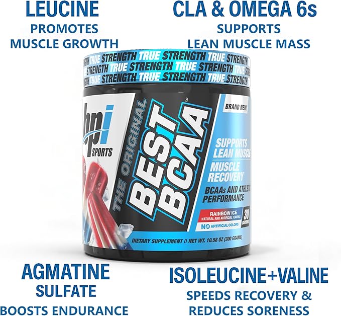 BPI Sports Best BCAA - The Building Blocks of Protein and Muscle - Post-Workout Recovery - Weight Loss Support - Rainbow Ice, 30 Servings, 300 g
