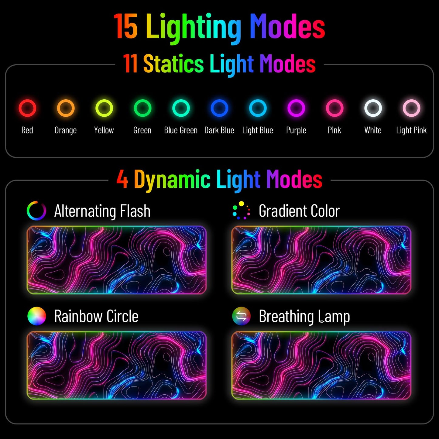 Stanoha RGB Mousepad LED Desk Mat Gaming Large Keyboard Cute Desktop Computer Laptop 14 Light XXL Long Giant Big Cool Modern Design Unique for Men Boys Gamer Oversized Wide 30x12'' Mousepad, Topo