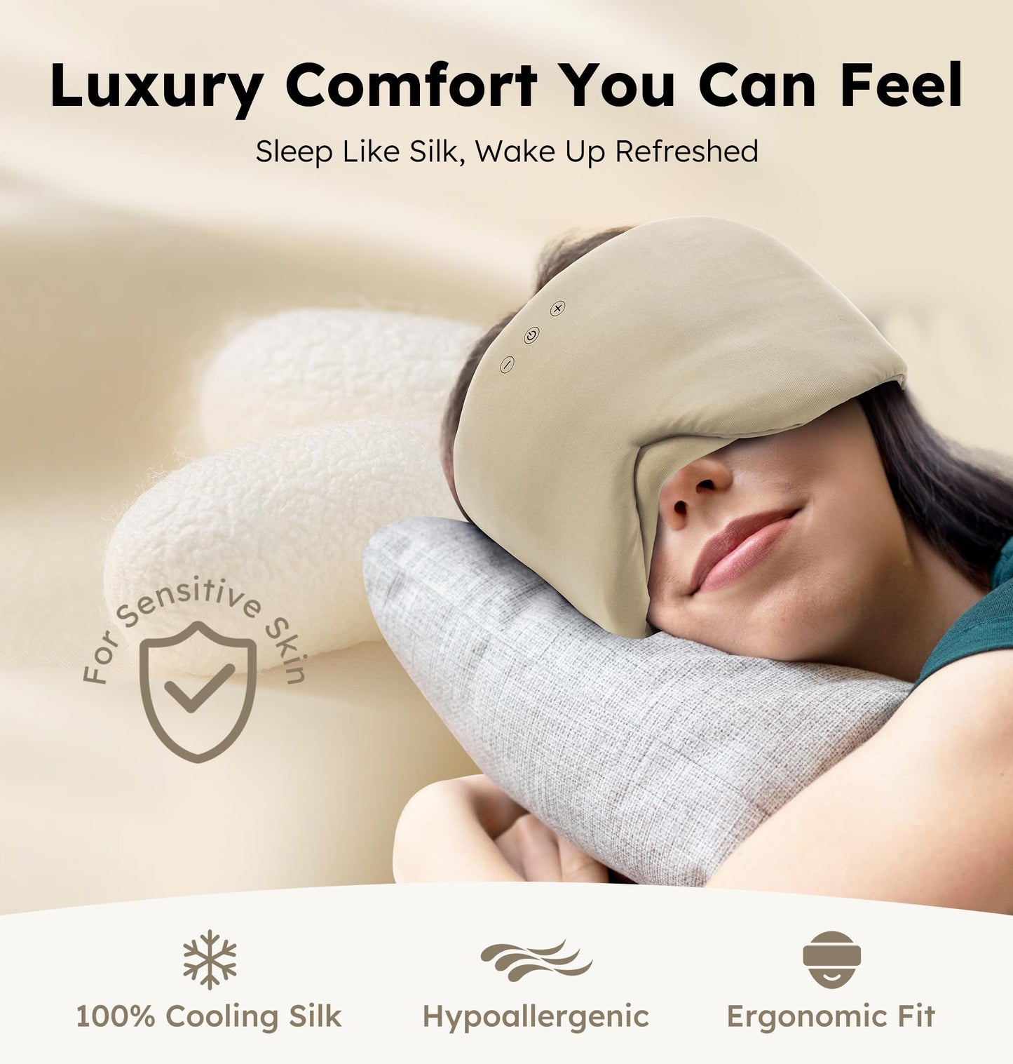 Luxury Bluetooth 5.4 Sleep Mask for Adults - Ice Fiber Cooling & HD Sound, 100% Light Blocking Adjustable Eye Cover for Travel & Side Sleepers - Soft Sleep Headphones with 10H Playtime