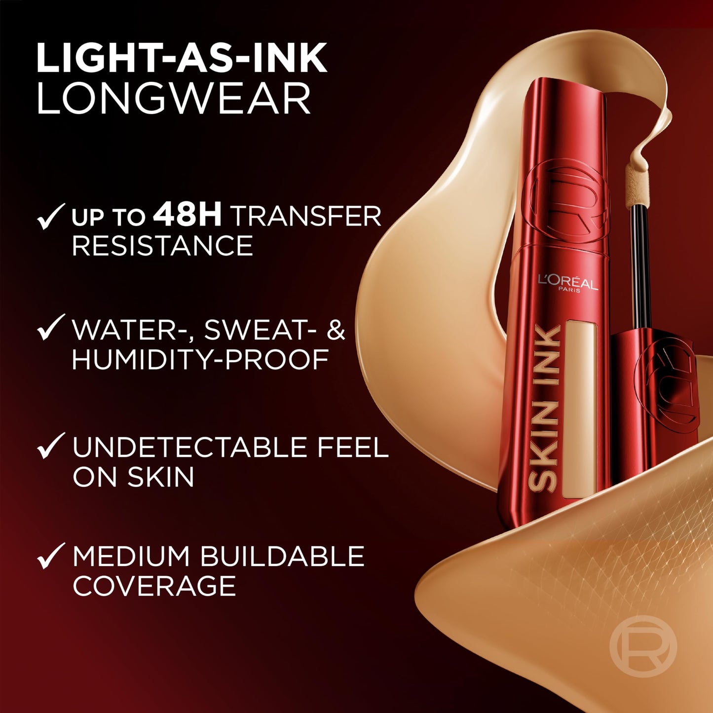 L'Oreal Paris Infallible Skin Ink 2-in-1 Foundation Concealer Hybrid Face Makeup, up to 48HR Transfer-Resistant with Buildable L