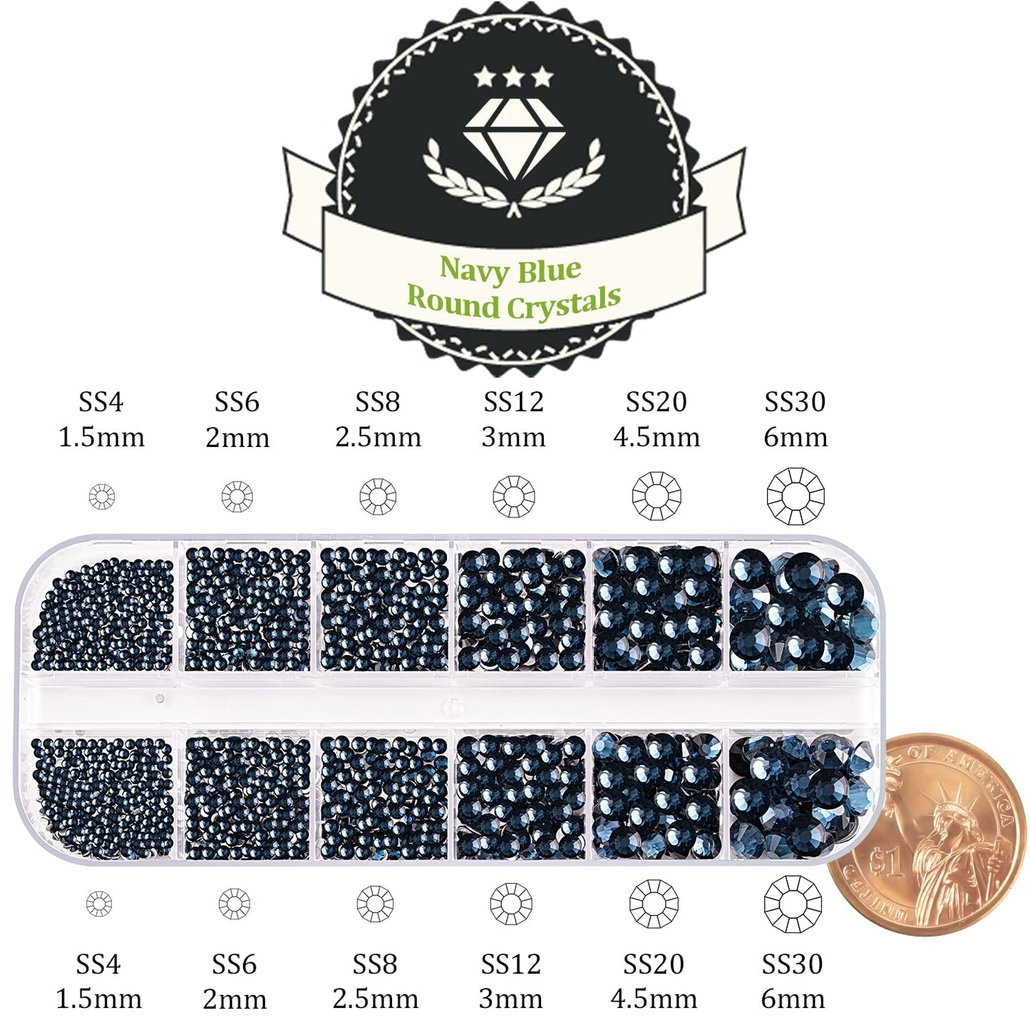 Two Packs of Flatback Rhinestones 4520 Pcs Colorful Nail Art Rhinestones Flatback Crystal Colorful+Navy Blue Rhinestone with Pic