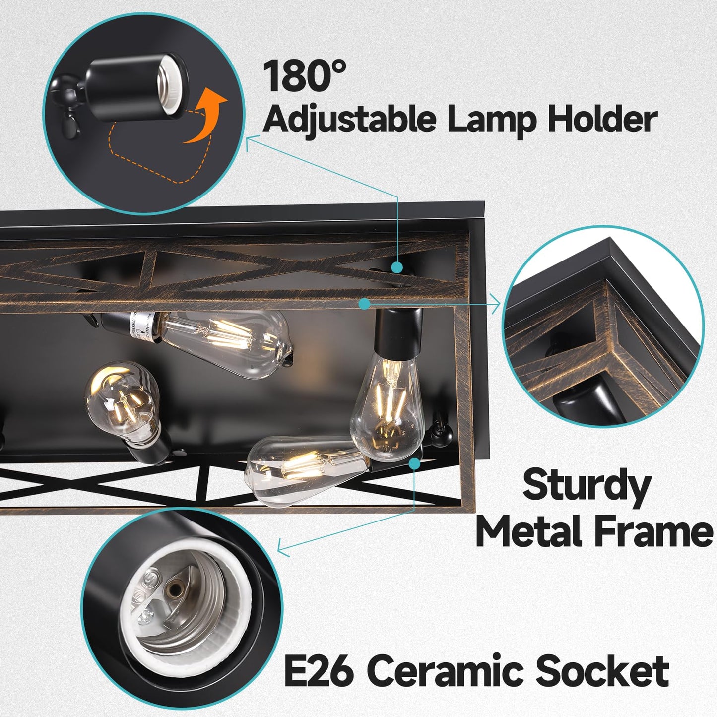 DIKAIDA Rustic Flush Mount Ceiling Light, 8-Light Metal Cage Fixture, 31in, Black, 1 Pack