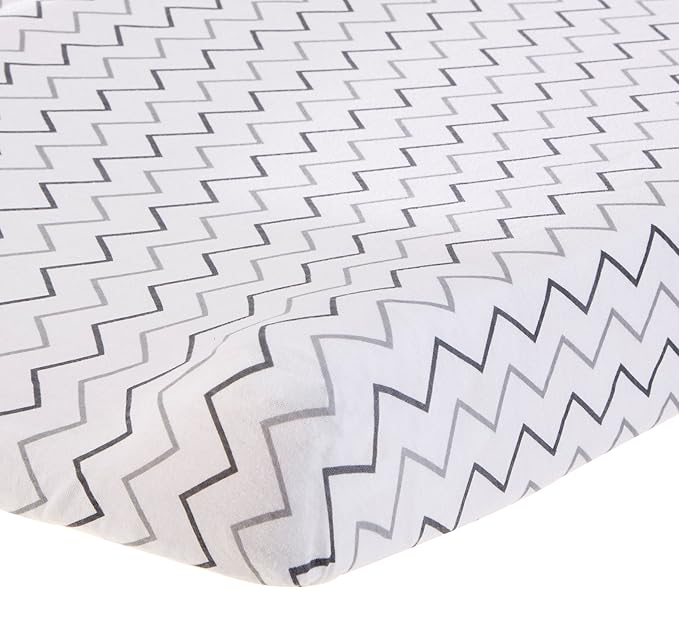 American Baby Company 2 Pack Printed 100% Cotton Knit Fitted Contoured Changing Table Pad Cover - Compatible with Mika Micky Bassinet, Gray Stars and Zigzag, for Boys and Girls