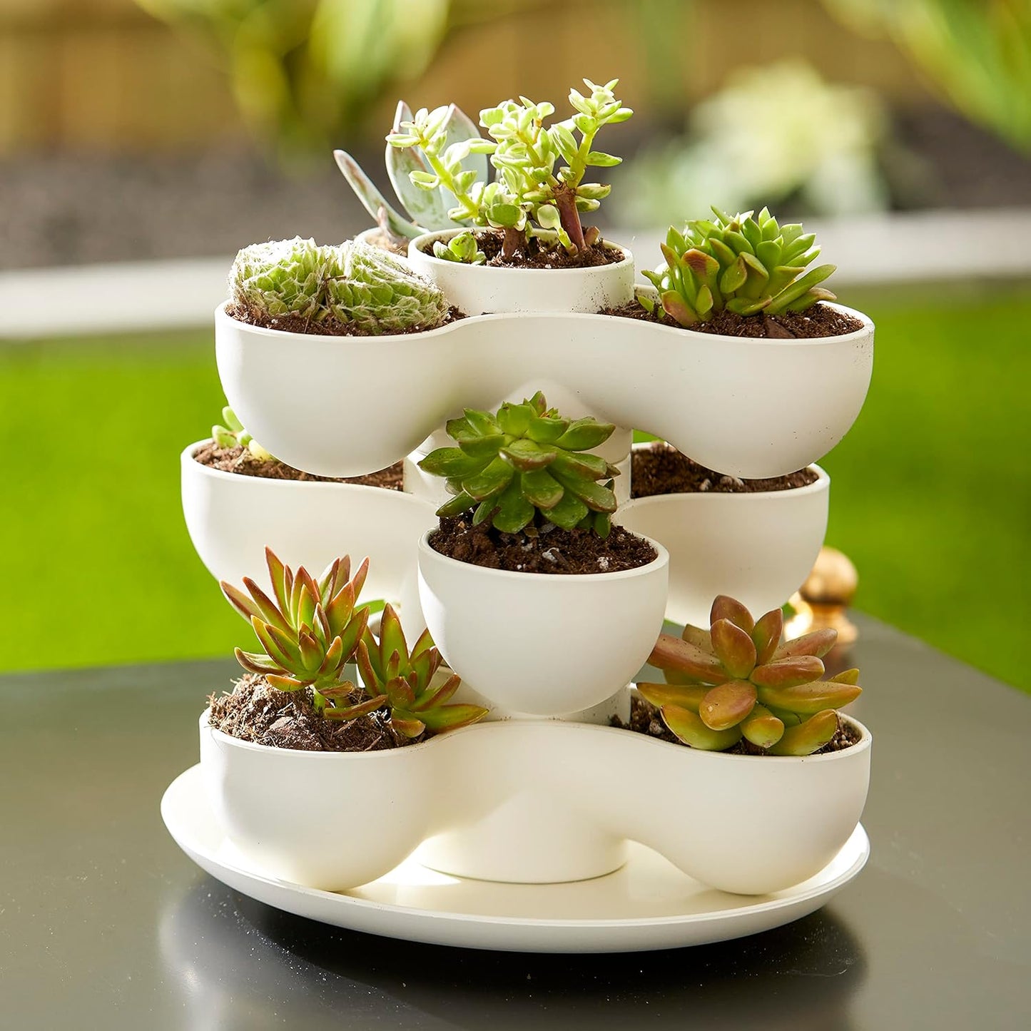 The HC Companies 8" Premium Plastic Pixie Planter 8.27"x8.27"x8" in Vanilla Bisque Color