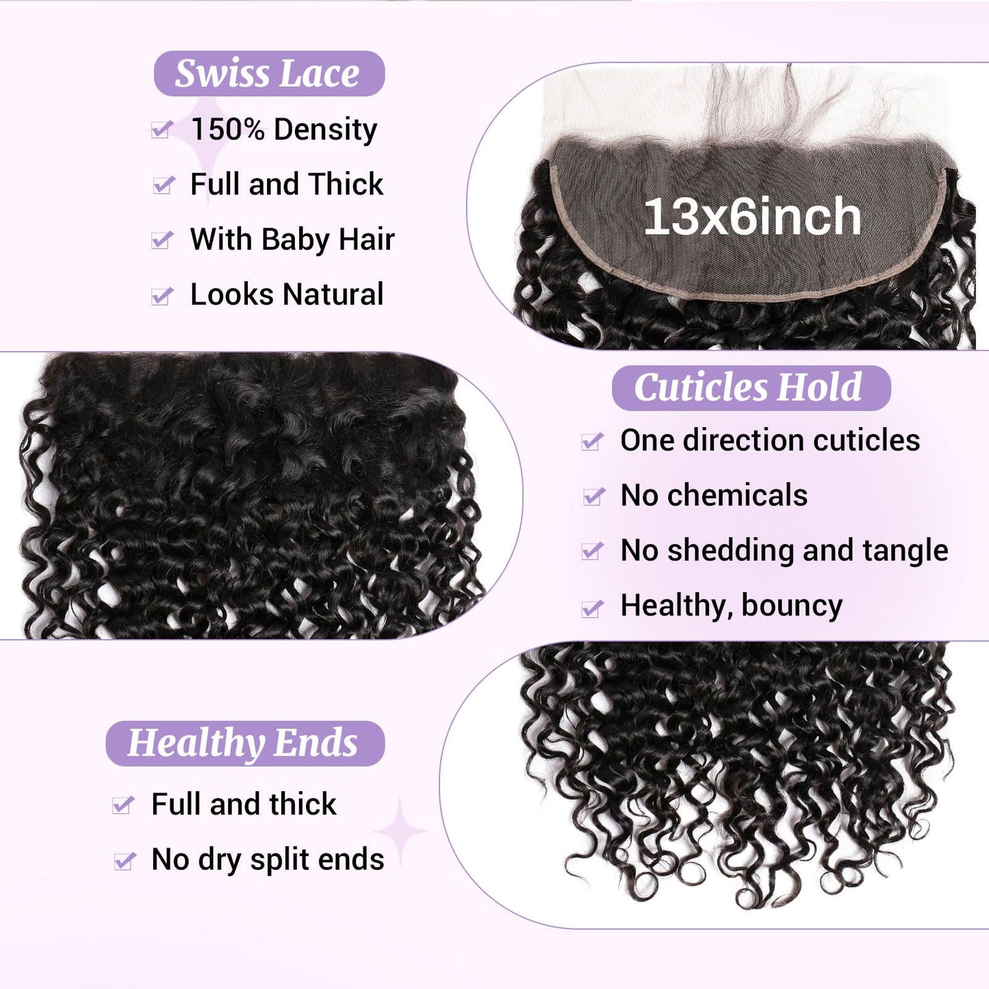DSEKCAIN Water Wave HD Frontal 13x6 Water Wave Lace Frontal Human Hair Transparent Lace Closure Big Space Size 100% Raw Virgin H