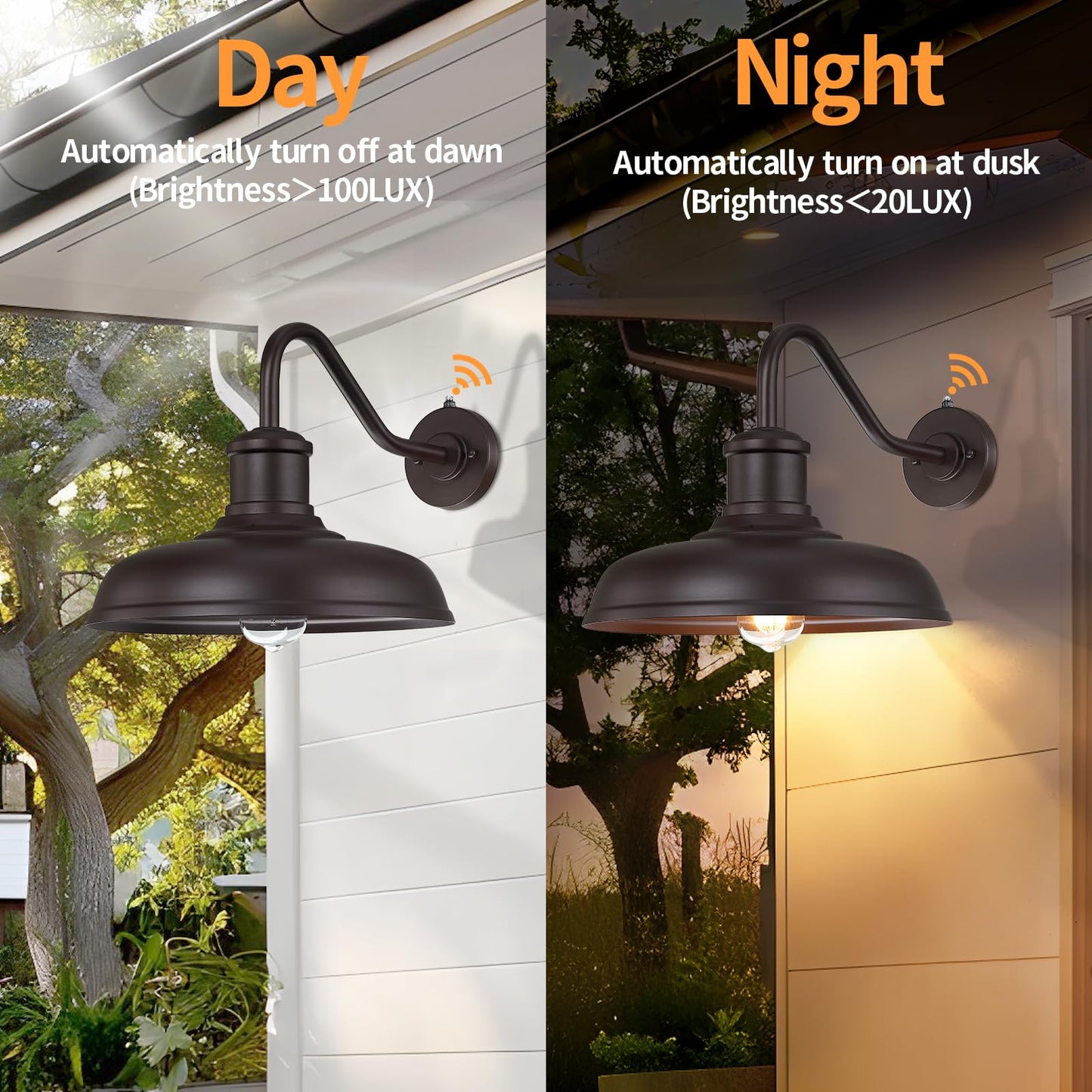 Myhxq 13.8 Large Dusk To Dawn Outdoor Gooseneck Barn Light  2-Pack Outdoor Wall Sconce Farmhouse Exterior Light Wall Lighting Fixture Industrial Lantern For Porch  Entryway  Garage  Brown