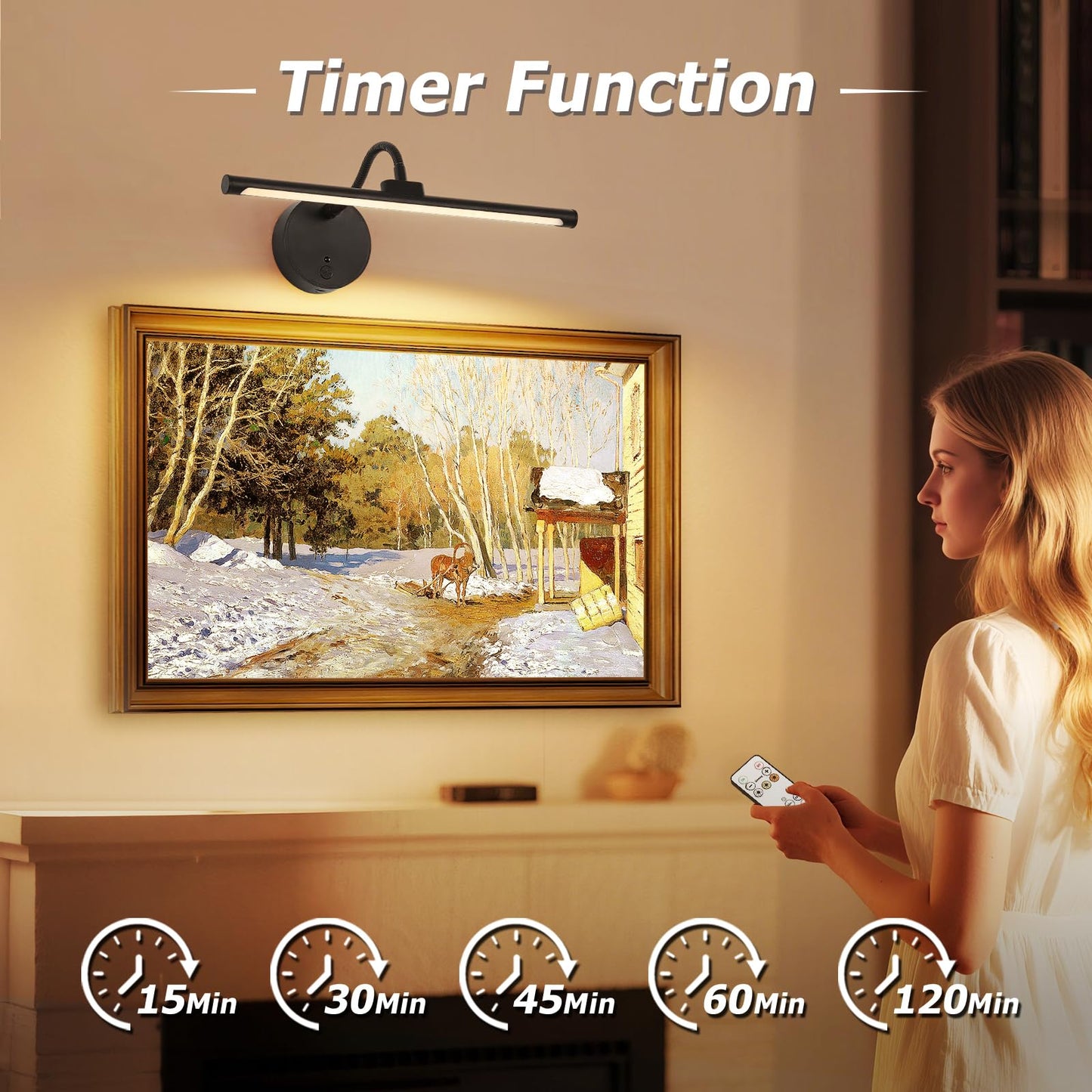 Picture Lights For Wall - Wireless Rechargeable Led Light With Remote  Adjustable Arm  Gold Battery Operated Display Lighting For discomfort-reducingtings  Bedroom  Gallery Wall D?Cor (Black  12.6 Inch - 2Pack)
