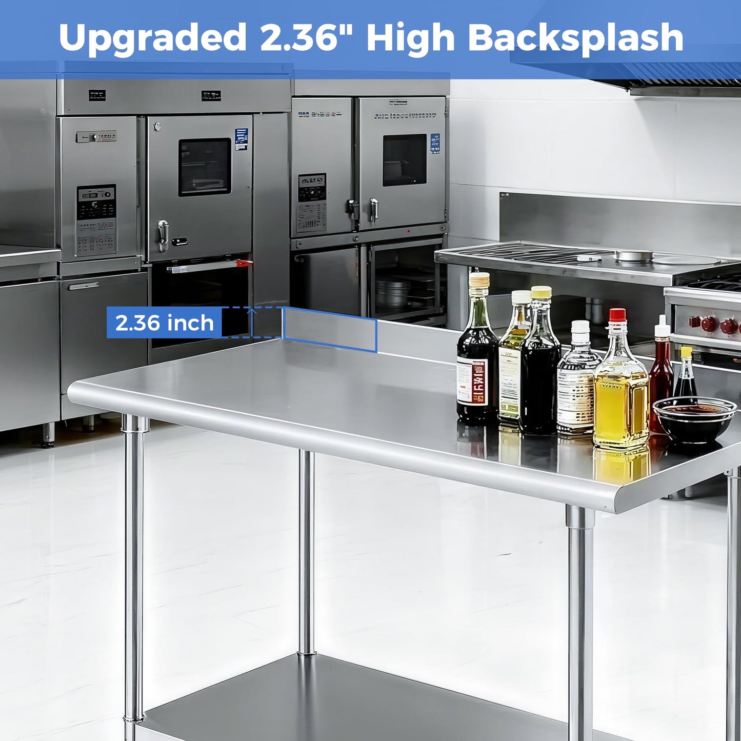 OSTBA Stainless Steel Table for Prep & Work 24x36 Inches with Backsplash, NSF Metal Commercial Heavy Duty Table with Adjustable Undershelf and Foot for Restaurant Kitchen Home and Hotel