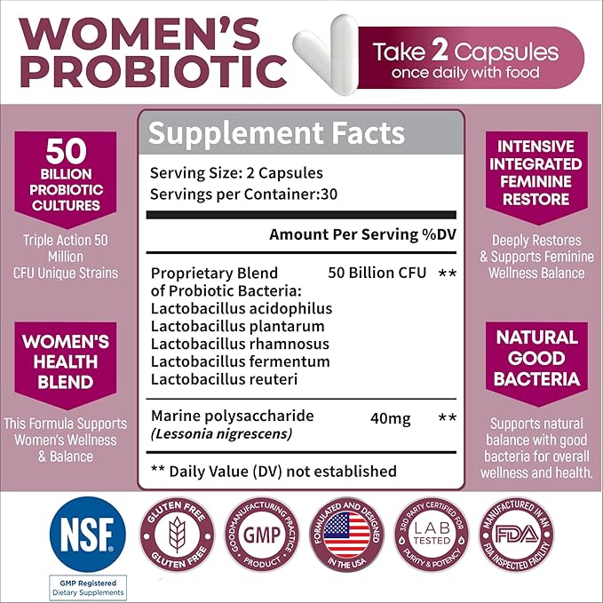 Finally: A Women’s Probiotic That Targets Bloating, Odor & Vaginal Health – 50 Billion CFUs – Triple Action Support for Digestive, Urinary & Feminine Wellness – 60 Capsules – Made in USA