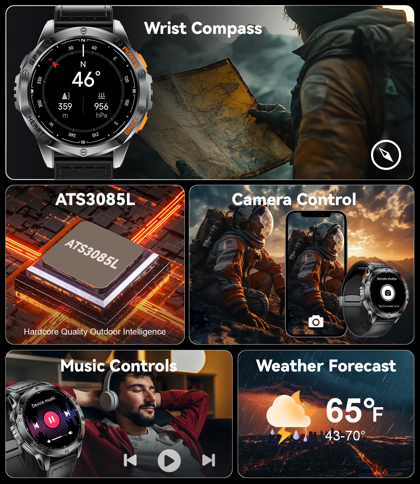 LIGE GPS Military Smart Watch for Men, LED Flashlight/Compass/45 Days Battery/IP68 Waterproof 1.43'' AMOLED Smartwatch, 100+ Sports Modes Fitness Tracker Watch, Rugged Smart Watches for Android iOS