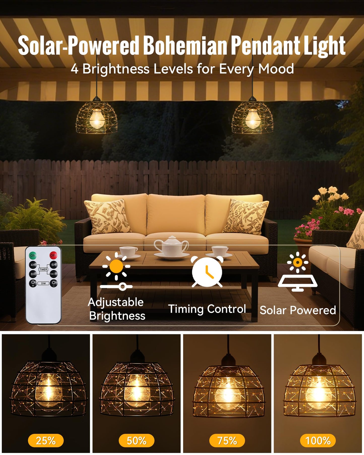 Solar Pendant Light Indoor Outdoor  4/6/8 H Timer  Dimmable Bohemian Hanging Solar Shed Gazebo Chandelier Lights Outdoor Waterproof For Patio  Porch  Gazebo  Pergola  Kitchen Decor Lighting