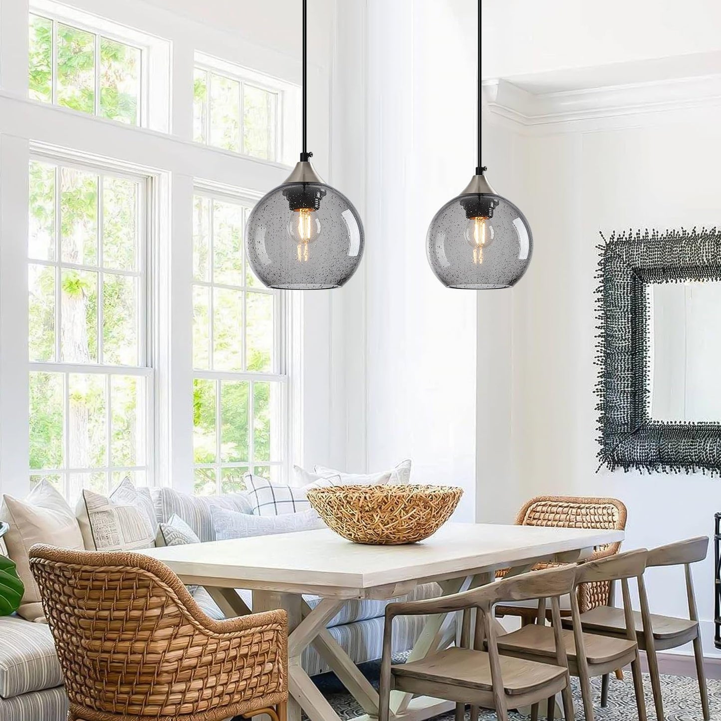 Lbsqj Light Grey Glass Pendant Lights Kitchen Island Globe Pendant Light Fixtures Modern Pendant Lighting For Bedroom Living Dining Room Light Fixture (5.9 In  3 Pack)