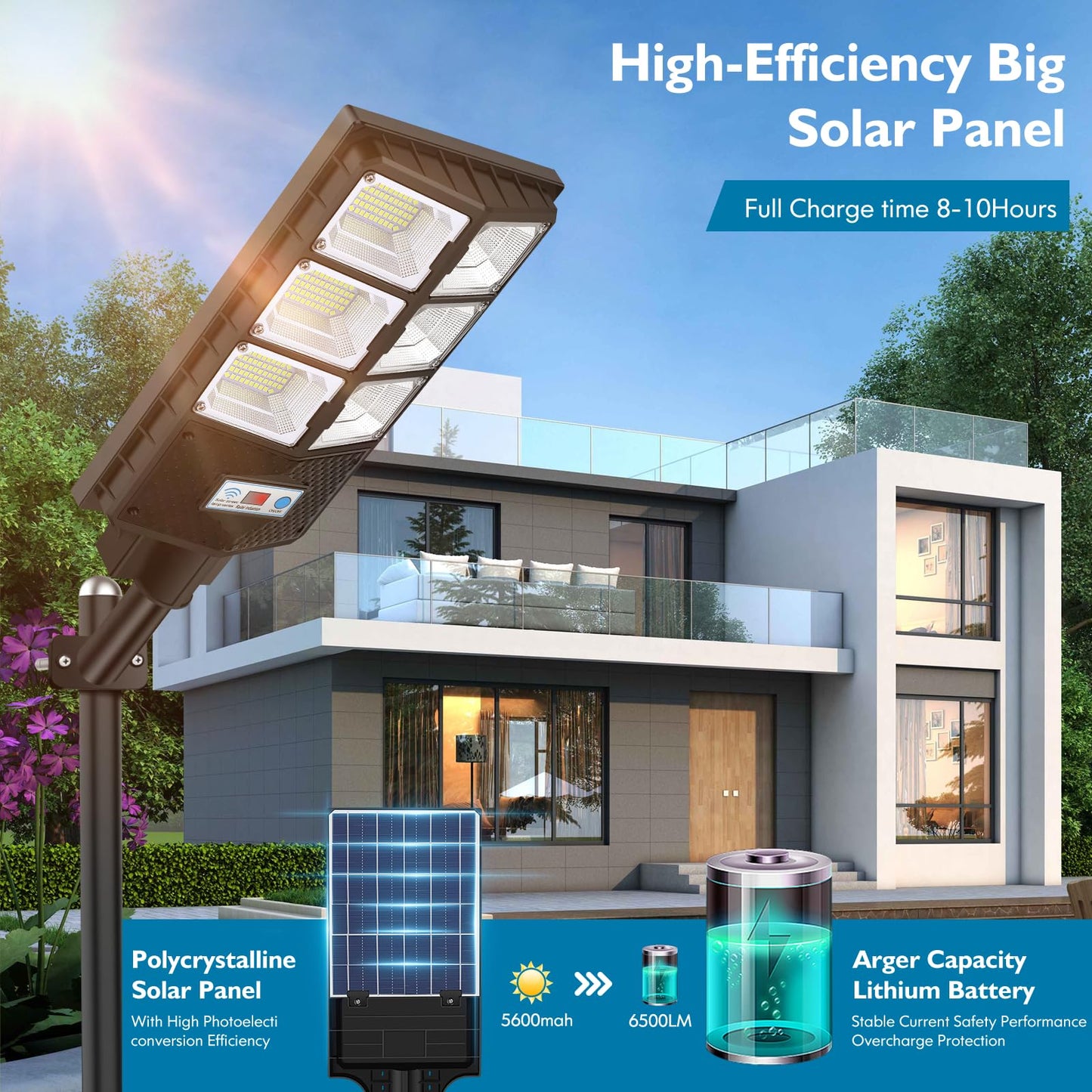 VUAA Outdoor Solar Lights, 6500K 10000LM, Motion Sensor, Remote Control, 6 Pack, Black, Model JI-6630-FBA-6