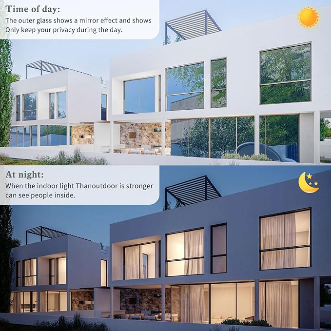 Filmgoo Window Privacy Film One Way Daytime Mirror Tint Treatments UV Heat Control Vinyl Stickers Sun Block Glass Paper Door Covering Reflective 23.6 Inch x 32.8 Feet Blue Silver