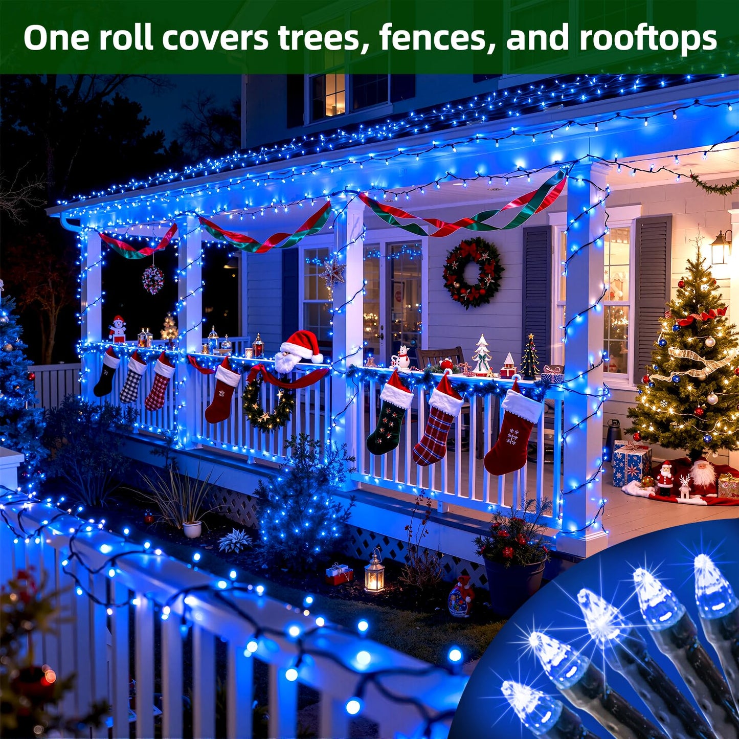 Quhuatu 1500 Led 470Ft Christmas Lights Outdoor 12 Lighting Modes Christmas String Lights With Timer  Dimmable Blueled Stringlightswaterproof For Yard Tree Wedding Party Holiday Decor Blue