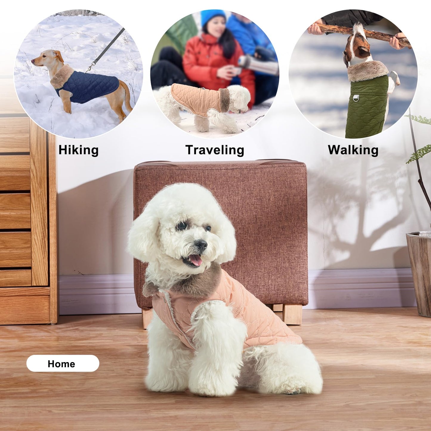 BEAUTYZOO Winter Dog Coat with Harness Built in, Warm Dog Puffer Jacket Vest Padded Fleece Cold Weather Coats Windproof Waterproof Snow Jackets Clothes for Small Medium Puppy,Pink S