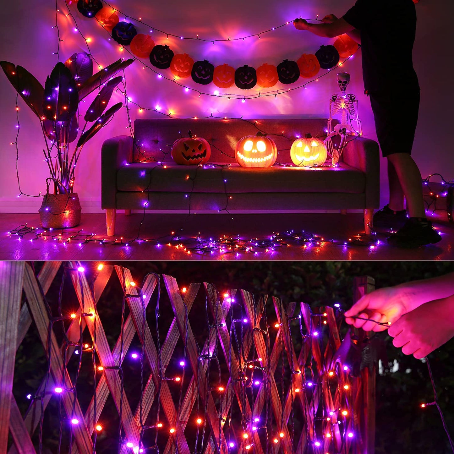 Joomer 500 Led Halloween String Lights - Orange Purple, Waterproof, 8 Modes, 174Ft, Perfect For Indoor Outdoor Decorations