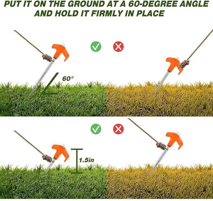 Hicarer 20 Pcs 8'' Screw in Tent Stakes Heavy Duty Ground Anchors Screw in Tent Pegs Ground Stakes Tent Spikes Metal Tent Spikes with Hex Head Driver for Camping Garden Canopies (Orange)