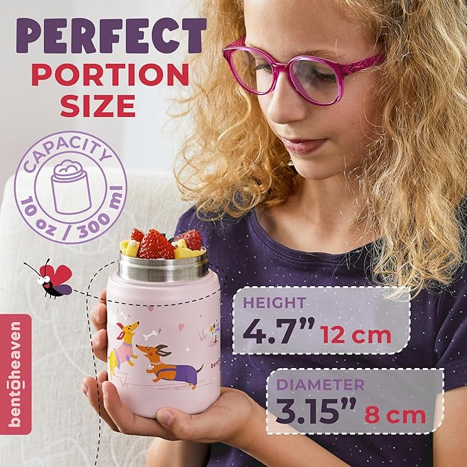 Bentoheaven Kids Food Jar (10oz) - Vacuum Insulated Food Container - Premium Double Wall Stainless Steel - Easy to Open - Keeps Soup & Food Hot/Cold - Lunch Box Thermos for Hot Food Kids (Coral Pink)
