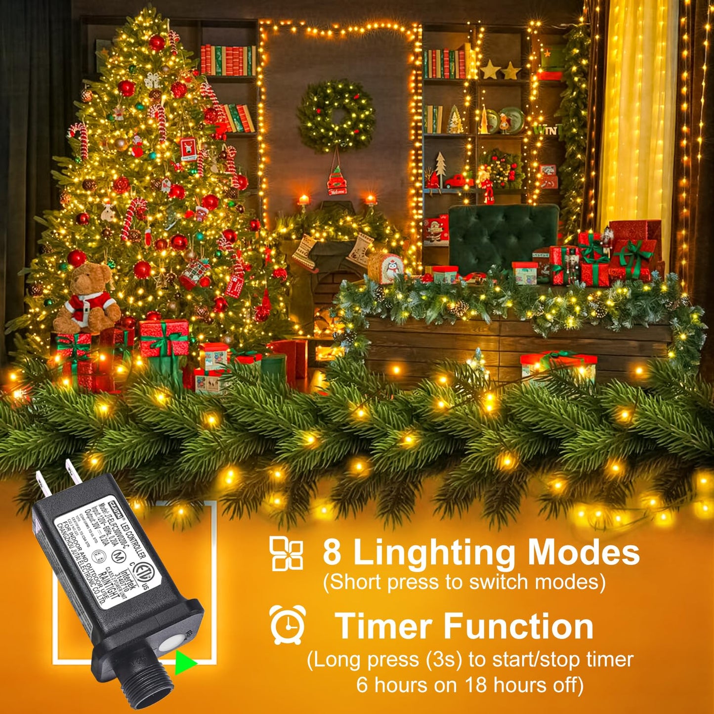 Nielfoi 328Ft 1000 Led Christmas Lights  Plug In Warm White Christmas Tree Lights Outdoor With Timer And 8 Modes  Green Wire Waterproof String Lights For Indoor Yard Patio Xmas Holiday Decorations