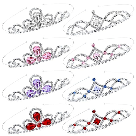 Cinaci 8 Pieces Princess Colorful Dazzling Crystal Rhinestone Silver Metal Tiara Crown Headbands Wedding Birthday Party Pr...