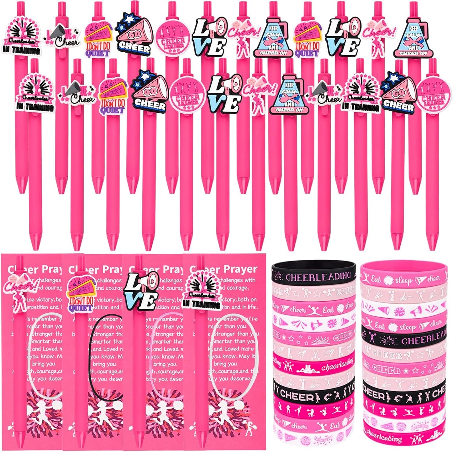 LiYiQ 72 Pcs Cheerleader Party Favors Cheerleader Team Gifts Cheerleader Goodie Bags Stuffers Cheerleader Ballpoint Pens Bookmark Card and Silicone Bracelet