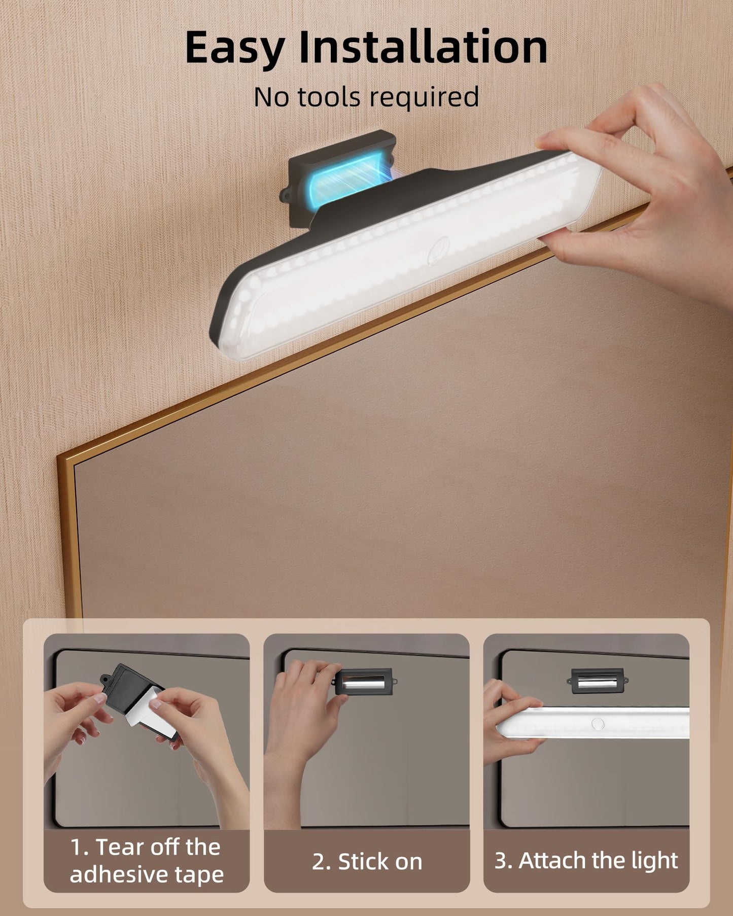 Ezvalo Wireless Makeup Light 1 Pack  Vanity Lights For Mirror Bathroom Mirror Light  Rechargeable  3 Color Modes  Stepless Dimming  Touch Control  Adjustable Angle  Black  Women S Gifts
