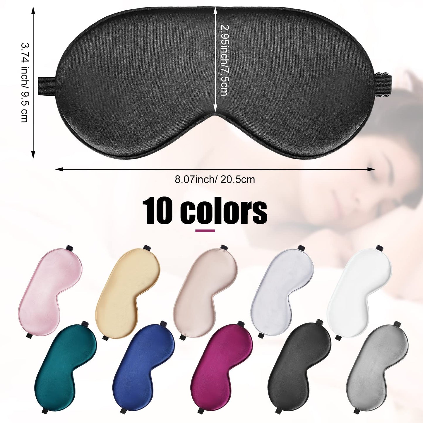 20 Pieces Silk Sleep Mask Eye Mask with Adjustable Strap Sleeping Cover Eye Cover Blindfold for Women Men Sleeping Travel(Multicolored)