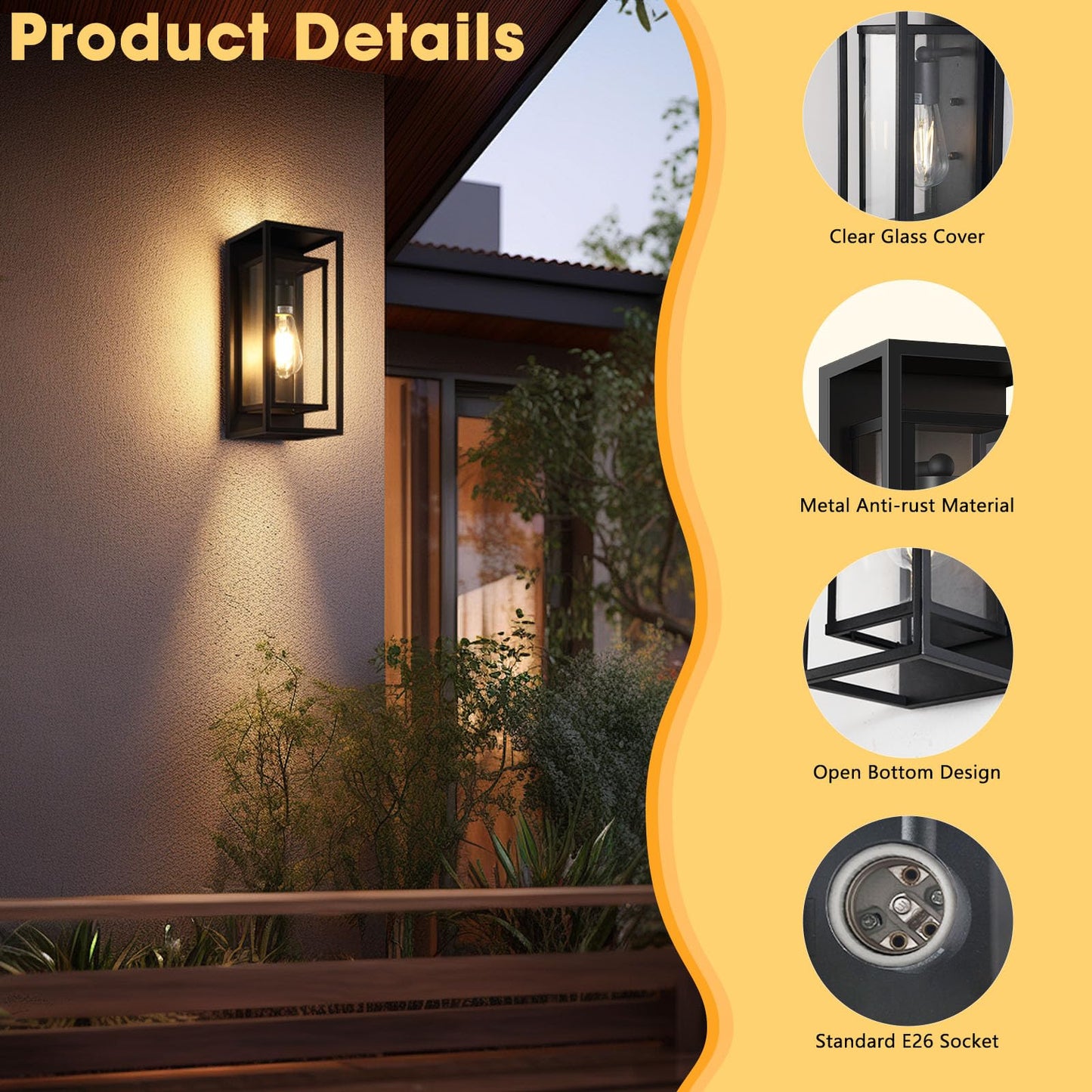 Feanron Outdoor Wall Lantern  Exterior Waterproof Black Porch Lights Wall Mounted  Sconces Wall Lighting With Clear Glass Shade  Anti-Rust 14H Outdoor Wall Lights For Front Door Patio Garage  2-Pack
